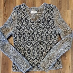 LOFT Metallic Black and Marled Taupe And Creme V-Neck Sweater Sz S. Alpaca/wool